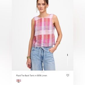 Madewell Plaid Tie-Back Linen Tank Top